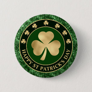 Grön och gul Shamrock-klöver St Patrick's Day Knapp