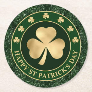 Grön och gul Shamrock-klöver St Patrick's Day Underlägg Papper Rund