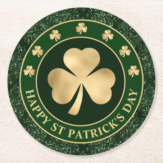 Grön och gul Shamrock-klöver St Patrick's Day Underlägg Papper Rund (Framsidan)