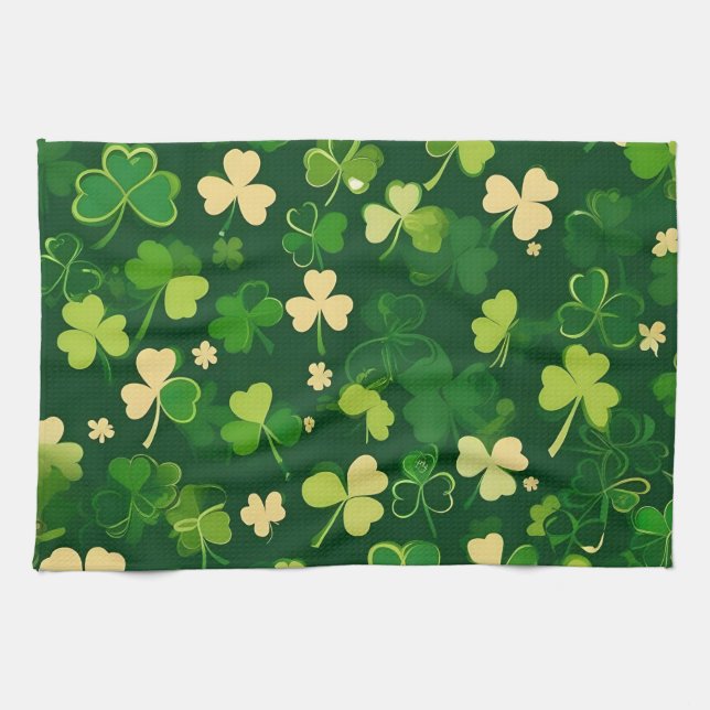 Grön och gul St Patrick's Day Shamrock Kökshandduk (Horisontell)