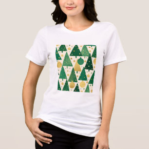 Grön och guld abstrakt julgran mönster t shirt