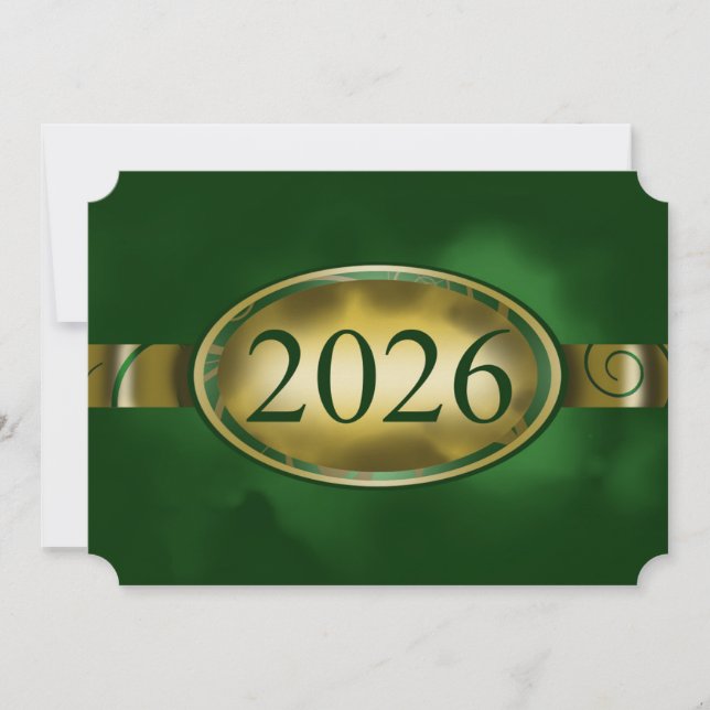 Grön och guld Blommig knapp 2026-kort Inbjudningar (Framsida)