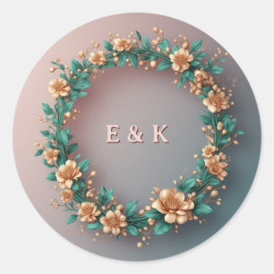 Grön Och Guld Blommig Krans Inbjudan Ram ✨ Runt Klistermärke