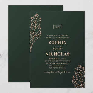 Grön och guld elegant bröllop. Smaragd botanisk Inbjudningar