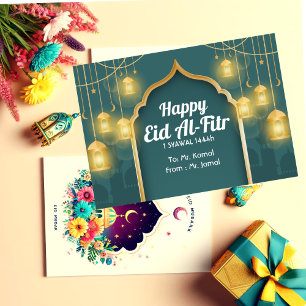 Grön och guld elegant Eid Mubarak välkomstkort Anteckningskort