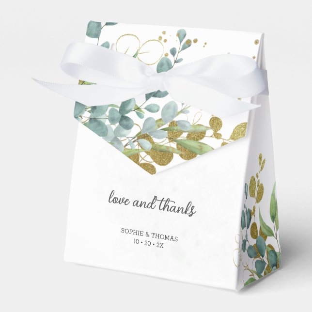 Grön och guld eukalyptus vattenfärg bröllop presentaskar (Framsidan Sidan)