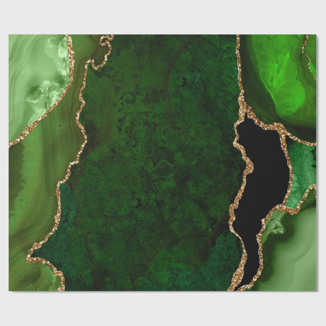 Grön och guld falsk glitter agat presentpapper (Platt)