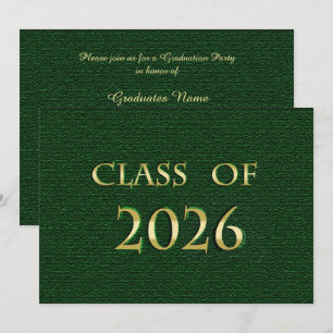 Grön och guld klass 2026 examensfest kort