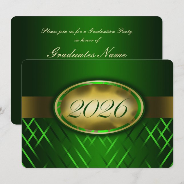 Grön och guld klass 2026-fest inbjudningar (Fram/baksida)