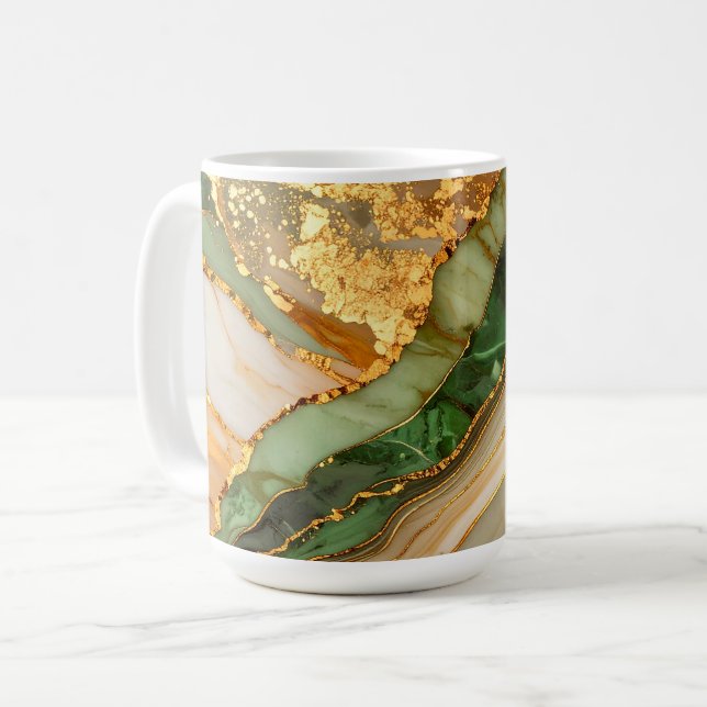Grön Och Guld Mermer Mönster  Kaffemugg (Framsida vänster)