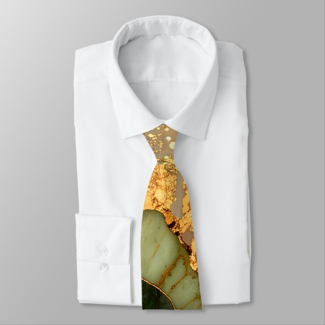 Grön Och Guld Mermer Mönster Slips (Bunden)