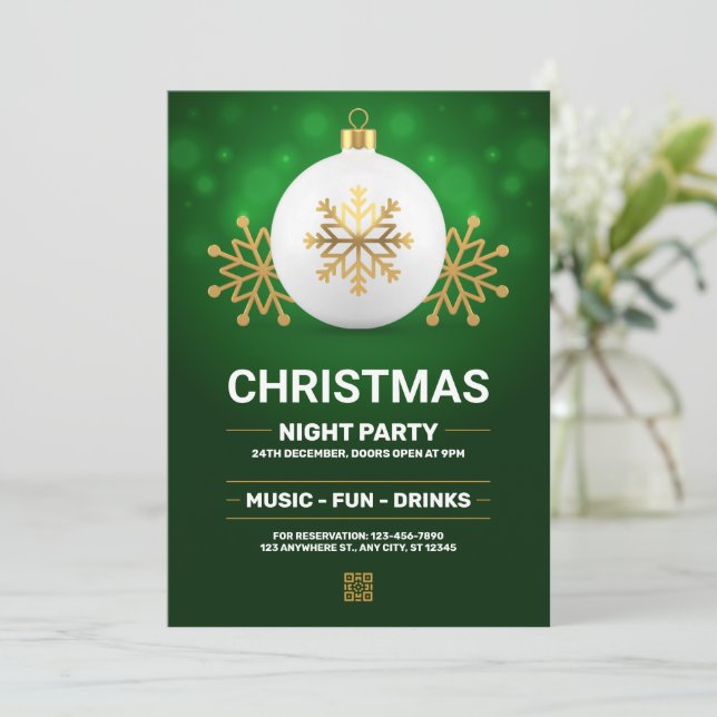Grön och guld modern julfest, jul  inbjudningar (Stående Fram)