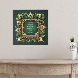 Grön och guld Påfågelrams Bibelverser Poster