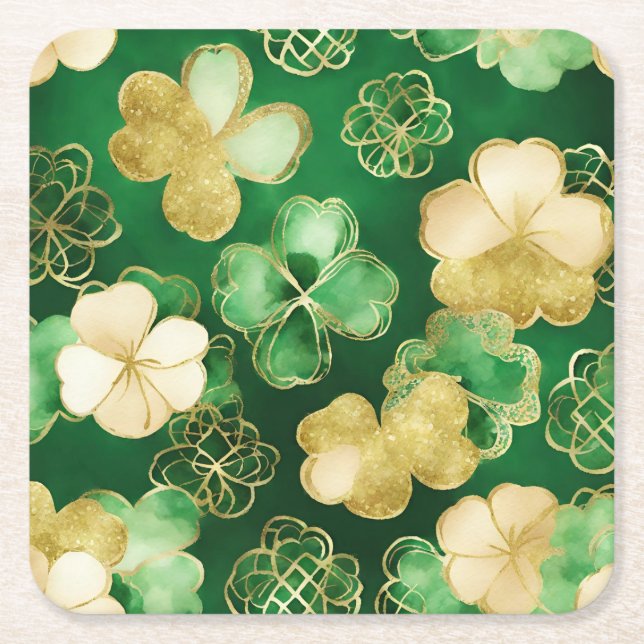 Grön och guld St Patrick's Day Shamrock Underlägg Papper Kvadrat (Framsidan)