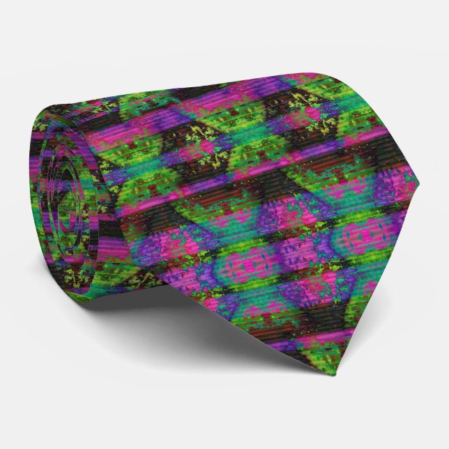 Grön och lila neon slips (Rullad)