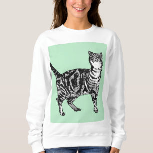Grön och mint Tabby Katt kattkonst Långärmad topp T Shirt