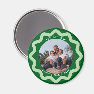 Grön och mintgrön vågig cirkel fotofram med text magnet