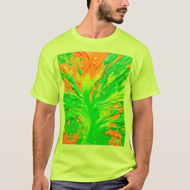 Grön och orange färgexplosion t shirt (Framsida)