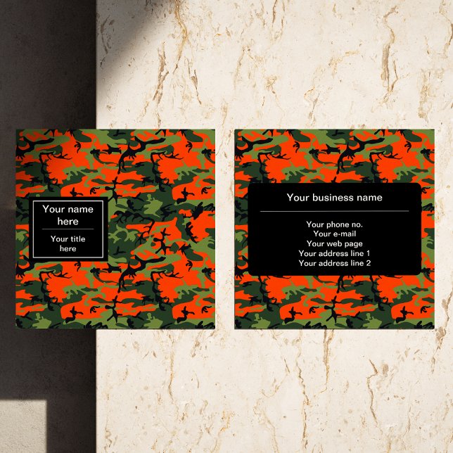 Grön och orange kamouflage, kamouflage, militär, a fyrkantigt visitkort (Skapare uppladdad)