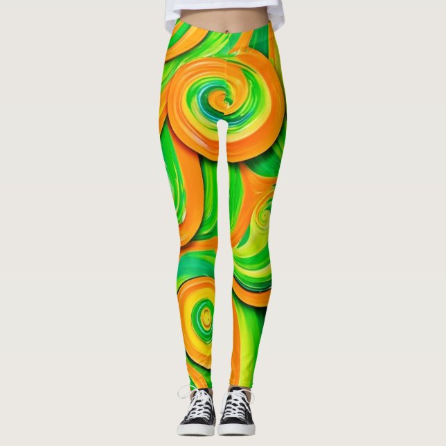 Grön och orange spiral leggings (Framsida)