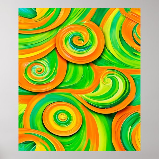 Grön och orange spiral poster (Framsidan)