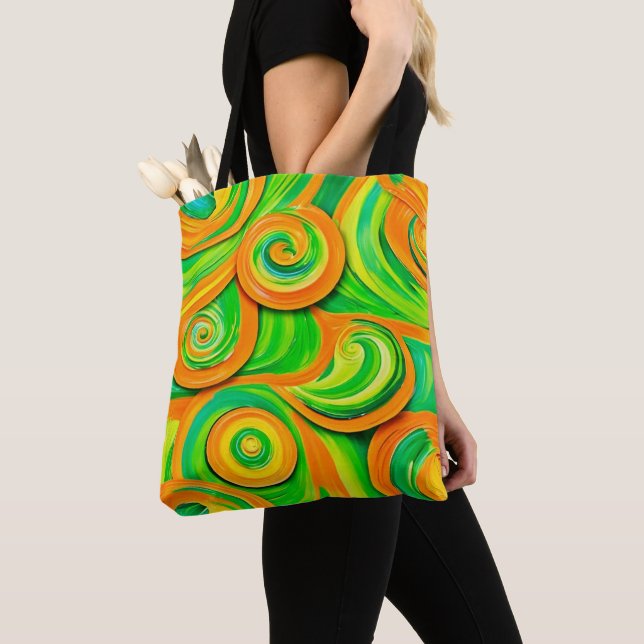 Grön och orange spiral tygkasse (Närbild)