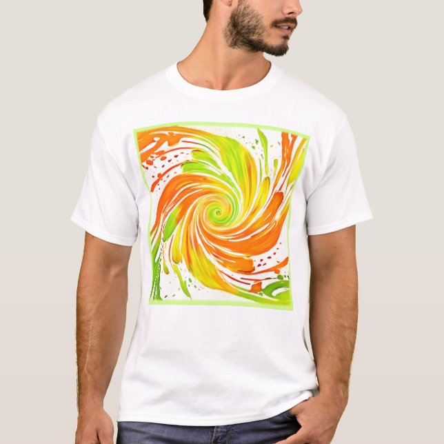 Grön och orange spiraldesign t shirt (Framsida)