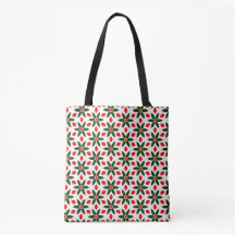 Grön och röd blommig mönstrad tote