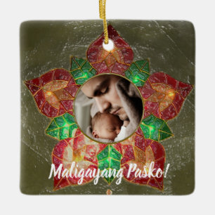 Grön och röd filippinsk Parolstil, Philippines Julgransprydnad Keramik
