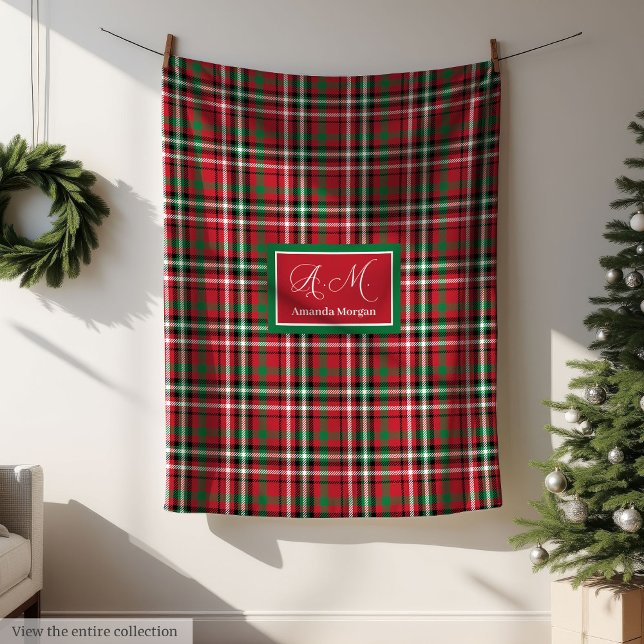 Grön och röd Glad jul-rutig filt present (Green and Red Merry Christmas Plaid Blanket Gift)
