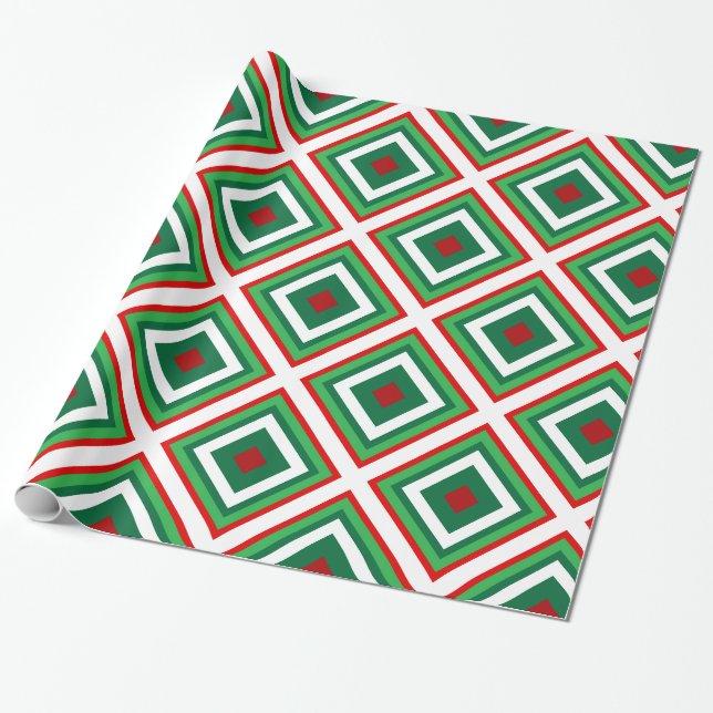 Grön och röd jul Art Deco Presentpapper (Utrullad)