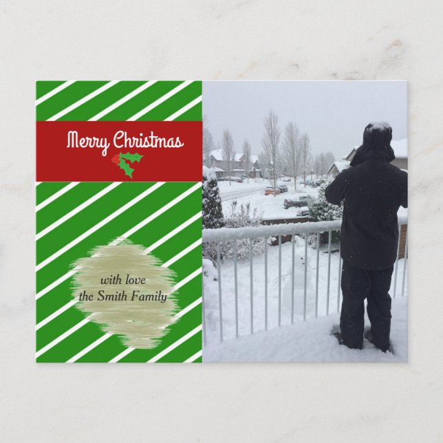Grön och röd julkort för foton helg vykort (Framsida)