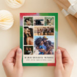 Grön och röd konstfullt målad ram och sju fotograf julkort<br><div class="desc">Du behöver inte välja bara ett foto till detta konstnärliga och moderna julkort. En modern komposition av sju av dina bästa familjefoton är inramade inom en ram med målad textur i festliga nyanser av grönt, rött och ljust blått inom ett rutnät av varmt, krämigt vitt. Den sofistikerade men inte alltför...</div>