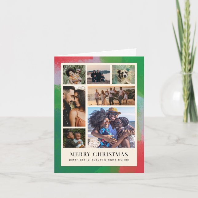 Grön och röd konstfullt målad ram och sju foton helgkort (Framsida)