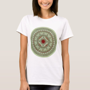 Grön och röd Mandalablommadesign för hand plock Tee Shirt