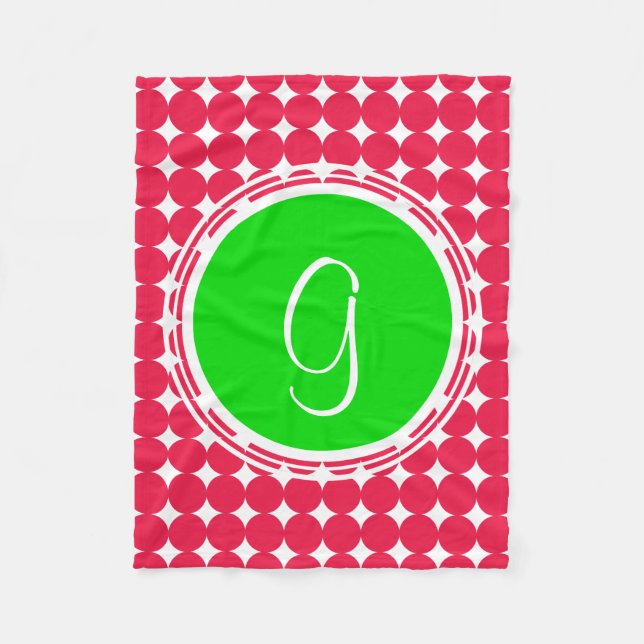 Grön och röd prickig monogram fleecefilt (Framsidan)
