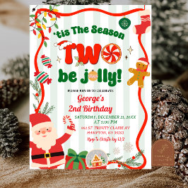 Grön och röd retro jul vinter 2-års födelsedag inbjudningar