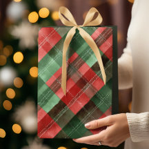 Grön och röd rutig julklappspåse