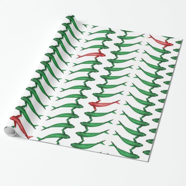 Grön och röd sjal för Koi fiskgåva Presentpapper (Utrullad)