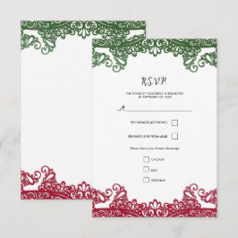 Grön och röd spets Elegant Fiesta bröllop RSVP OSA Kort