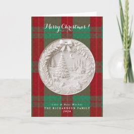 Grön och röd Tartan-rutig 3D-pappersklippt jul Kort
