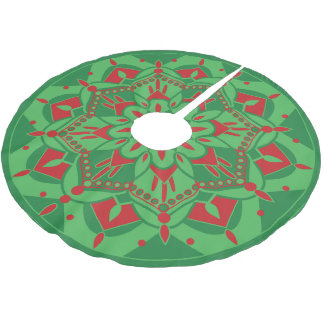 Grön och röd trädskört julgransmatta borstad polyester