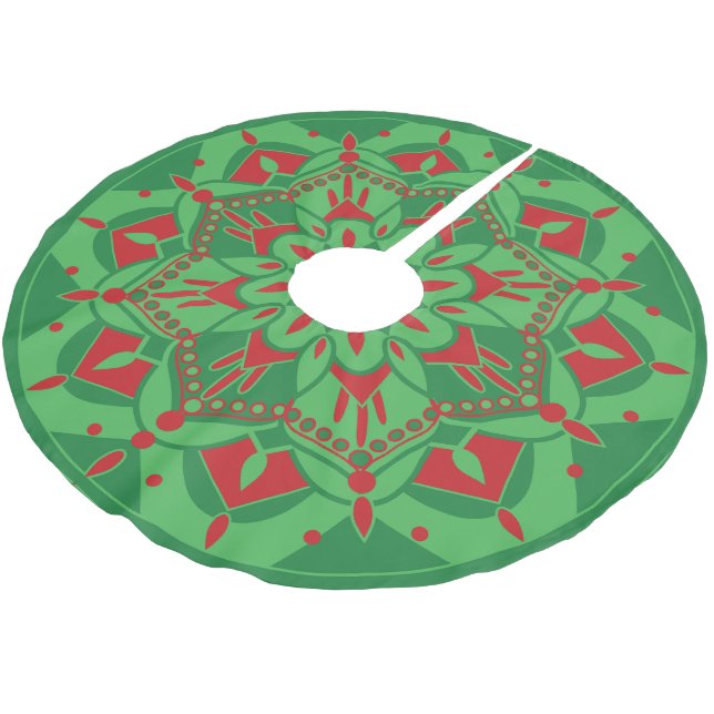 Grön och röd trädskört julgransmatta borstad polyester (Vinklad)