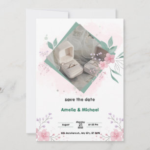 Grön och rosa enkel Spara datum-plakat Inbjudningar