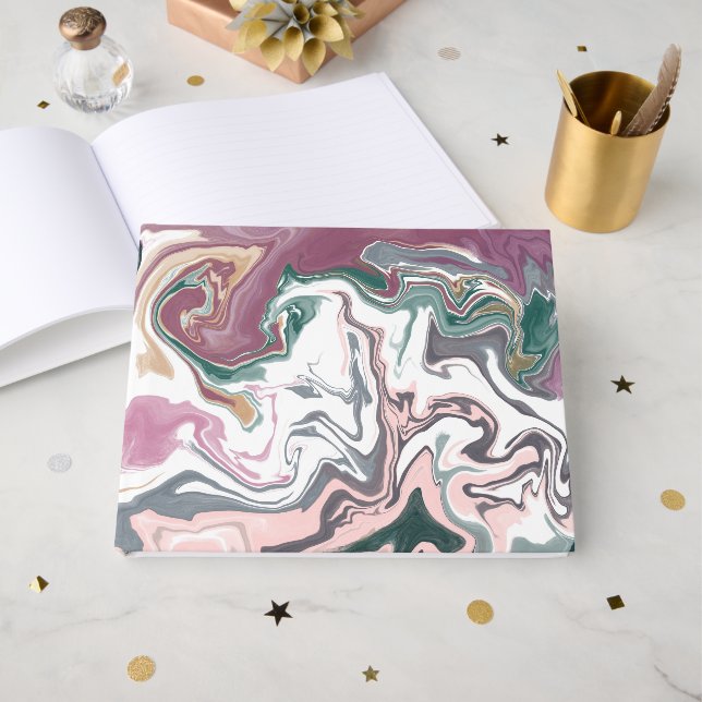 Grön och Rosa Flytande Akryl Gästbok | Modern (Framsida Öppen)