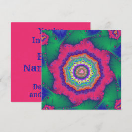 Grön och rosa fraktal födelsedag inbjudningar