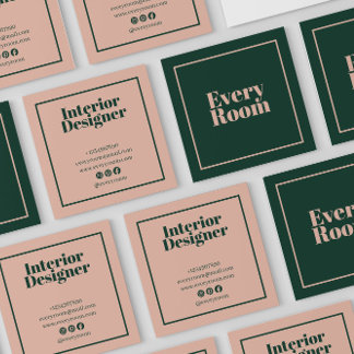 Grön och rosa modern minimalistisk professionell fyrkantigt visitkort