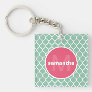 Grön och rosa Quatrefoil Monogram