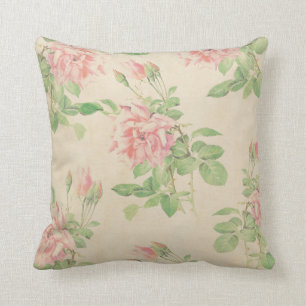 Grön och rosa vintageblommigtdekorativ kudde