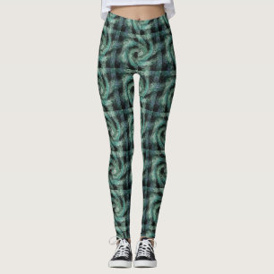 Grön och svart abstrakt virvel leggings